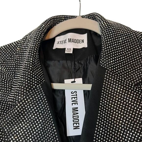 Steve Madden Rhinestone Blazer XS Black Silver Sparkle Party Jacket - Picture 6 of 8